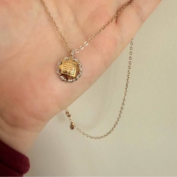 Givenchy Gold and Silver Two-Toned Sun Necklace With Givenchy Logo, RARE! - Picture 4 of 10